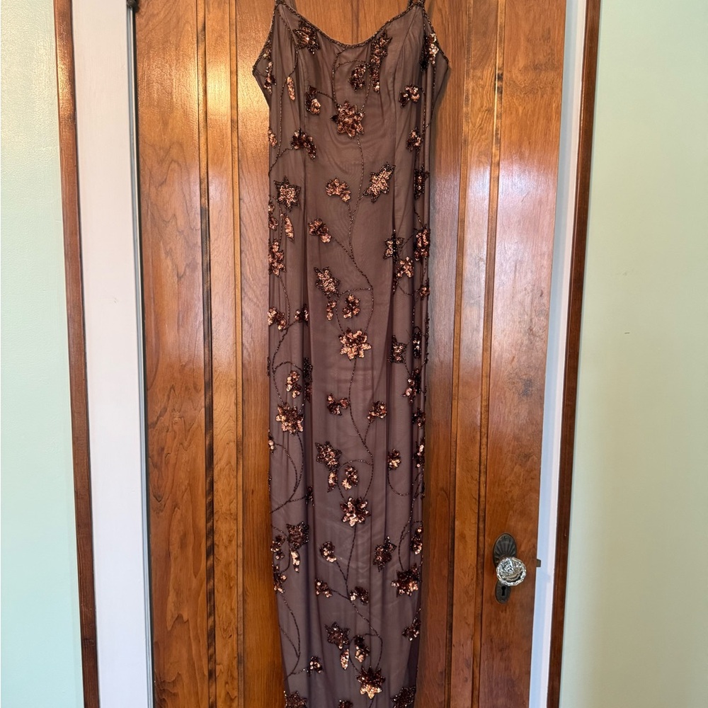 Adrianna Papell Brown Sheath Dress Spaghetti Strap Cocktail